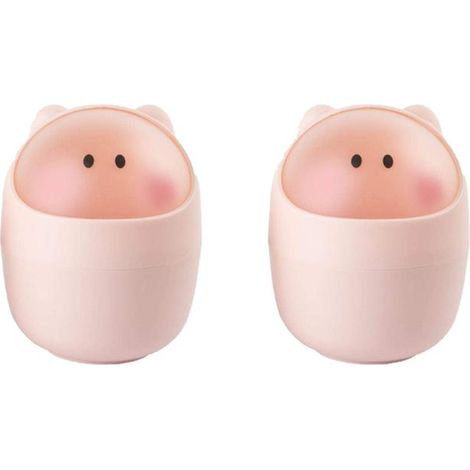 CCYKXA 2-teilige Mini-Büromülleimer in Rosa mit Klappdeckel und Cartoon-Motiven.