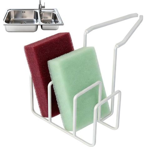Plateau d'évier, plateau de cuisine pour éponges, modèle trois pièces, plateau antidérapant avec clips, pour la maison, la salle de bain, la salle de douche, les appartements, etc. (1/5)