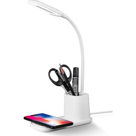 Lampe de bureau LED, lampe de table LED avec chargeur sans fil, intensité variable et rotation à 360°, économie d'énergie (1/4)