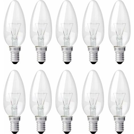 Ampoule Bougie Clair E14 40W, Ampoule Incandescence Dimmable, Blanc Chaud 2700K, 400LM, Ampoule Flamme, E14 Ampoules à bougie à vis Edison, Pack de 10 (1/5)