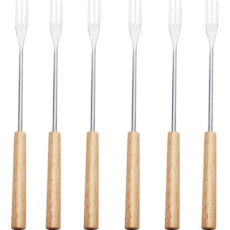 6 Pack Poigne En Bois Bbq Fourchette 26.5cm Rtissage Bton Brochette Pour Camping Pique-nique Guimauve Fourchette En Acier Inoxydable Fromage Choco (1/5)