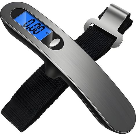 Tragbare digitale Handgepäckwaage mit LCD-Anzeige, 50 kg, Schwarz-Silber (1/3)