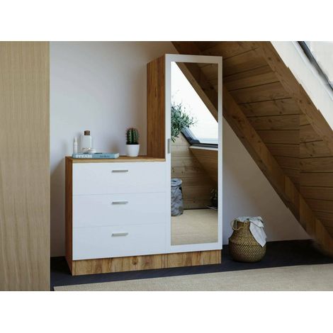 Dmora - Mobile da ingresso Halimede, Entratina appendiabiti, Composizione per atrio, Consolle portaoggetti multifunzione, 60x47h72 cm, Quercia e Bianco, con imballo rinforzato, con imballo rinforzato (1/5)