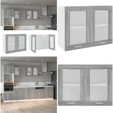 Hängeschrank Lyon Glas Grau Sonoma 80x31x60 cm Holzwerkstoff - Küchenregal - Wandregal (1/5)