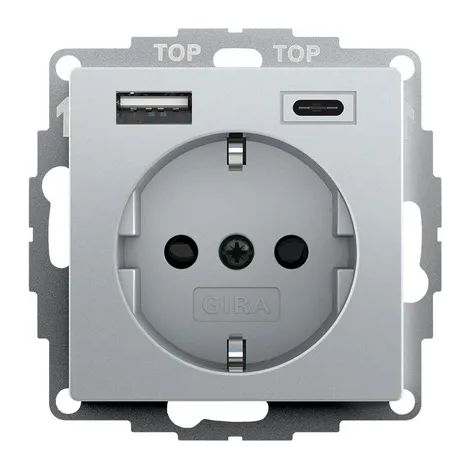 Gira SCHUKO SP Alimentación USB 2f Tipo A/C System 55 F Alu [245926], 2459 26