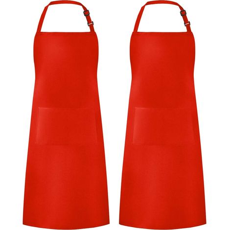 Tablier imperméable réglable (avec 2 poches, lot de 2) – Orange convient pour la cuisine, le jardinage et divers autres usages. (1/5)