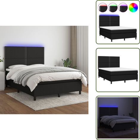 Sommier à lattes de lit et matelas et LED Noir 140x200 cm Tissu - Sommier Tapissier - Lit Avec Led - Matelas À Ressorts Ensachés - Têted Lit Ajustable - Éclairage Led (1/5)