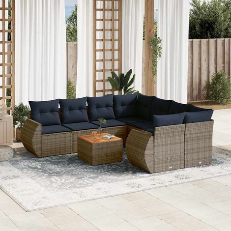9-teiliges Gartensofa-Set mit Kissen, grau, Polyrattan (1/5)