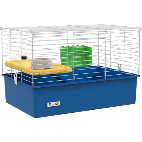 Gabbia piccoli animali (cincillà, coniglio, cavia), con piattaforma, rampa, 71x46x47 cm, blu