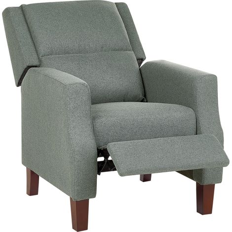 Silla reclinable tapizada en tela verde respaldo y reposapiés ajustables manualmente sillón de diseño retro Egersund