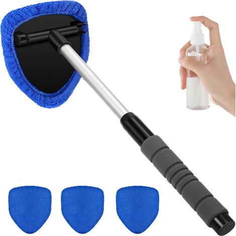 Nettoyeur de pare brise intérieur pour voiture, avec 4 tampons en microfibre et 1 flacon pulvérisateur, nettoyeur de pare brise avec poignée extensible, rotatif à 180 degrés (1/5)