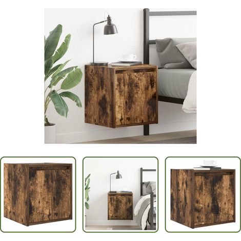 vidaXL Mesilla de noche de pared roble ahumado 38x34x40 cm (1/5)