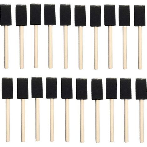 25pcs éponges en mousse peinture manche en bois pinceau flexible Poly mousse pinceau biseauté pour acryliques teintures vernis artisanat Art 1 pouce (1/4)