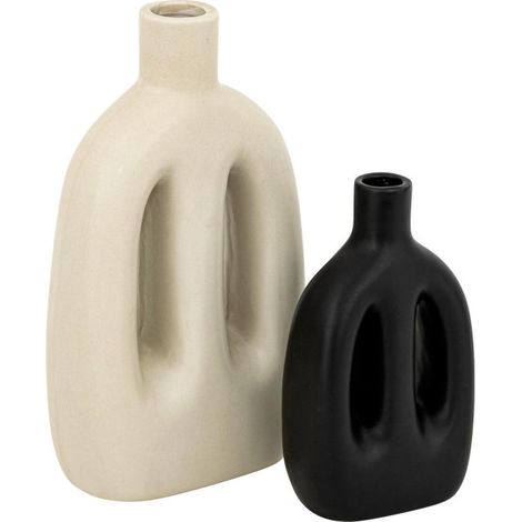 Lot de 2 Vases "Inuit Dreams" 20cm Beige & Noir (1/4)
