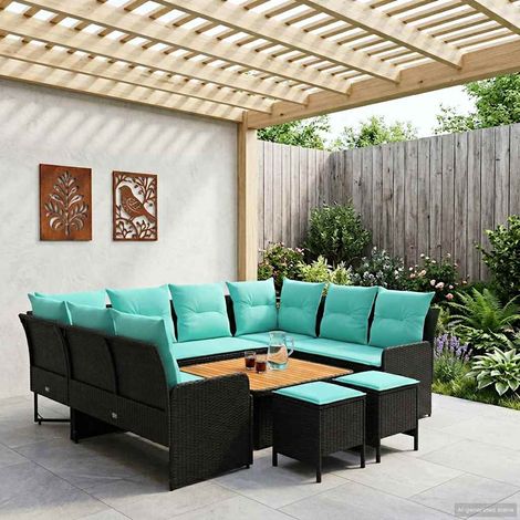 vidaXL Ensembles de meubles 8 pcs Noir et turquoise Rotin PE (1/5)