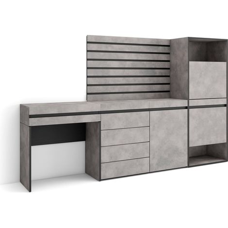 Skraut Home - Zapatero, Armario zapatos botas, 237x145x35 cm, Dormitorio, habitación, Cómoda, Cajonera, Listones Decorativos, Tocador, Estilo Moderno, Gris Cemento (1/5)