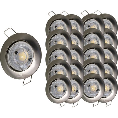 Lot de 25 Spot encastrable led fixe complet alu brossé blanc chaud 38° (1/4)