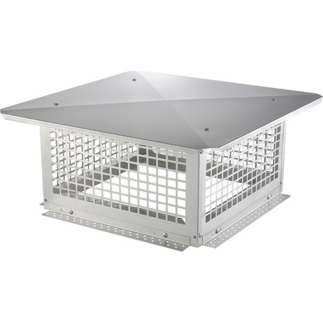 Chapeau de Cheminée 432x432 mm Chapeau de Conduit Cheminée Base Carrée Acier Inoxydable 304 Couvercle Bouchon Protection Anti-oiseaux Pare-vent avec Accessoires pour Différents Types Cheminées (1/5)
