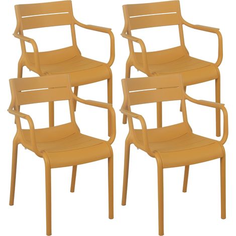 Lot de 4 fauteuils de terrasse en plastique jaune moutarde