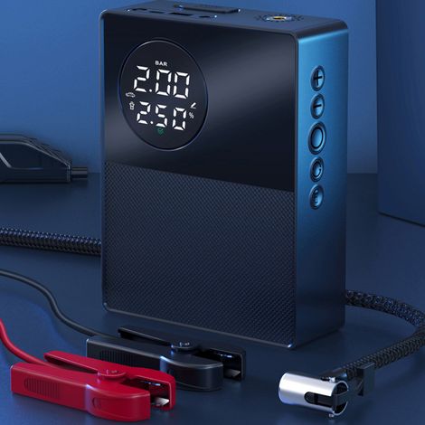 Toivize Mini compressore d'aria senza fili da 150 PSI con display digitale – Diverse modalità – Spegnimento automatico – Batteria da 6600 mAh – Luce LED e funzione power bank – Nero (1/5)