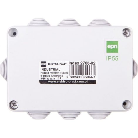 Caja industrial hermética n/t 130x95x58 con 8 prensaestopas IP55 gris 2703-02
