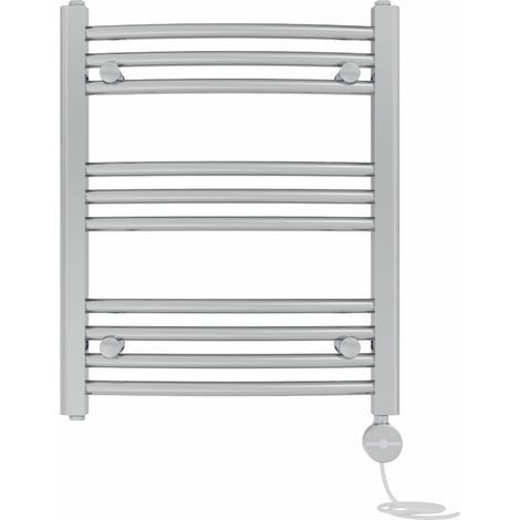 NRG Prefilled Thermostatic Electric Curved Heated Towel Rail Radiator 600 X 500mm Chrome (1/5)