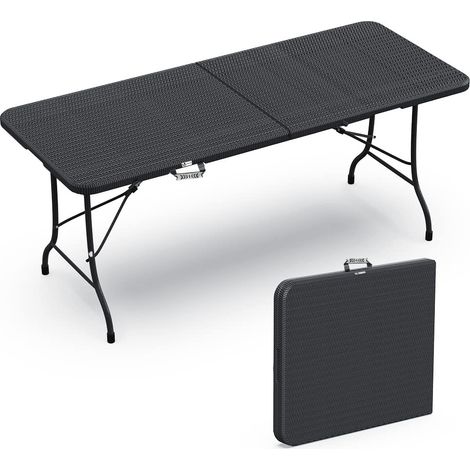 Table Pliante de Pique Nique 180x75x72cm HDPE 8 Places Rectangulaire Fonction Valise Portable Table Pliable Convient pour la Terrasse, Le Caming, la Plage Noire (1/5)