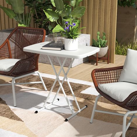 Table jardin Table d’extérieur portable en plastique en métal Table bistrot terrasse Jardin - Couleur: Blanc