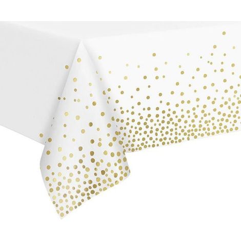 Lot de 3 Nappes jetables Blanc à pois dorés 274x137 cm PEVA pour Noël Anniversaire Mariage Fête (1/5)