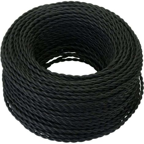 Câble Electrique Textile 10M，Rétro Corde de chanvre tressé torsadée Câble 2x0,75 mm², 2 fils torsadés toronnés，pour DIY Pendentif Lampe/Noir