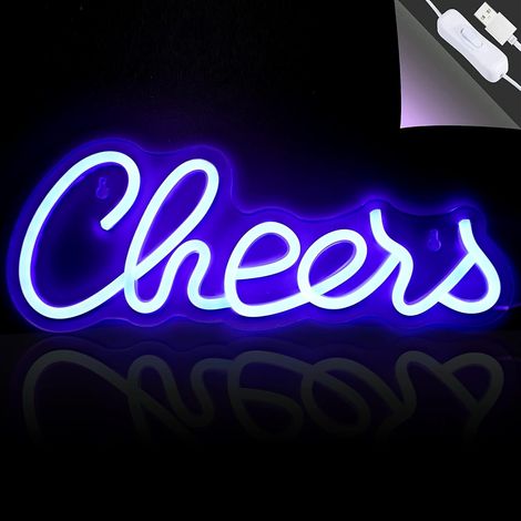„Cheers“-LED-Neonschild – 1 Stück – Acryl – Dekorative Beleuchtung – Bar, Restaurant, Party – Blau, 33 x 12,7 cm (1/5)