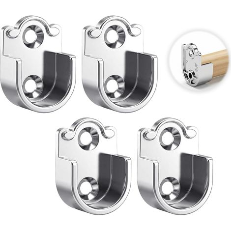 Lot de 4 supports de tringle de penderie, 19mm de diamètre en forme de U avec vis, supports de rail argentés et raccords pour armoire et salle de bain