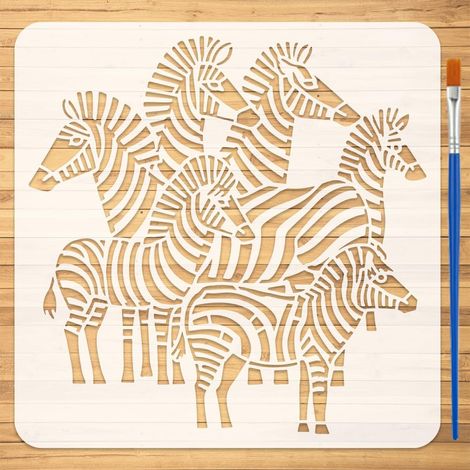 Pochoir Zèbre avec un Pinceau 30x30cm Pochoirs d'Animaux Sauvages Gabarits de Dessin PET Pochoir de Peinture de Zèbre Art Linéaire pour Panneaux Bois Décoration Murale Tissu Projets DIY (1/5)