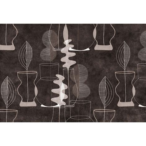 Papier peint panoramique noir & gris original Tapisserie panoramique abstraite idéale cuisine Papier peint panoramique moderne salon (1/2)