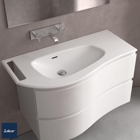 Salgar Waschtisch MAM 990 rechts mit Handtuchhalter, ohne Siphon und Clickerabfluss SOLID SURFACE WEIß MATT 990 x 12 x 510 mm (1/4)