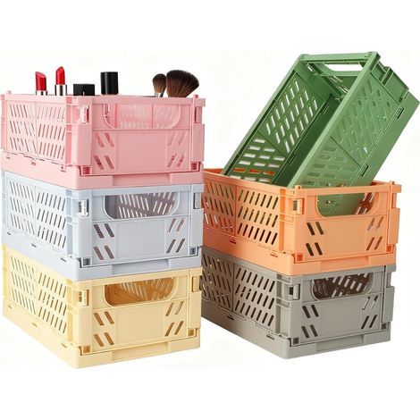 Set of 6 Plastic Storage Boxes, 25 x 16 x 10 cm Folding Plastic Crate, Storage Basket for Kitchen, Bathroom, Office, Stationery, Medicines, Cosmetics (1/5)