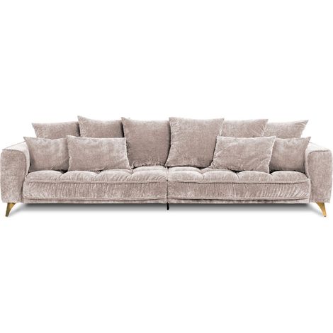 Canapé droit 4 places en velours beige – Longueur 306 cm – Assise haute résilience – Design moderne avec pieds en métal – Maison Aubertin (1/5)