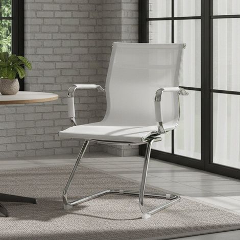 Dmora - Chaise de bureau Dgoldon, Chaises de salle d'attente de bureau avec accoudoirs, Chaise de salle d'attente ergonomique, 62x54h89 cm, Blanc (1/3)