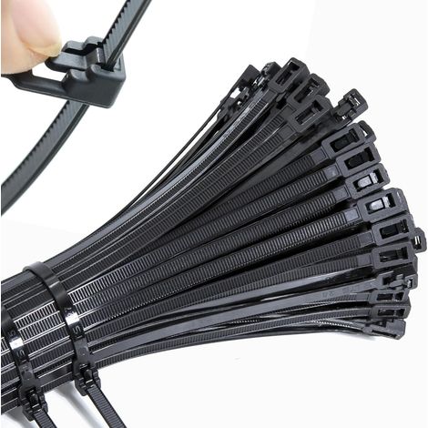 100 pcs Collier de Serrage Plastique 300 x 4,8 mm, Serre Cable Noir Réutilisables Nylon Résistants aux UV Pour Cable Management, Bricolage, Jardinage, Atelier, Maison (1/5)