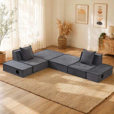 Sofá cama modular de 2 plazas 162x78x66 cm gris oscuro, pana MEUBLIV (1/5)