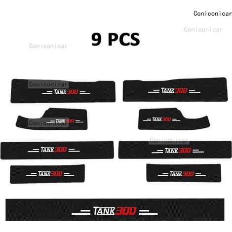 (9 pièces) Pour GWM WEY TANK 300 Hybrid 2022-2024 Seuil de porte,pédale,accessoires de style en fibre de carbone,autocollant de voiture F (1/3)