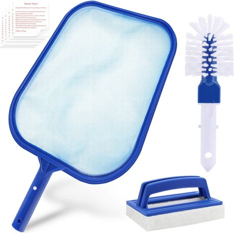 1 Kit nettoyage piscine, épuisette mailles fines, brosse parois, éponge, patchs réparation, bassin jardin spa fontaine aquarium (1/5)