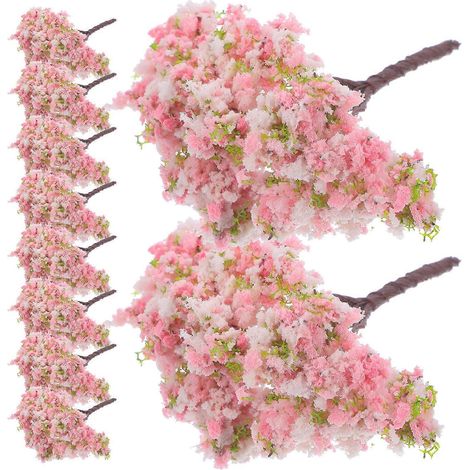 Arbres à fleurs de cerisier artificiels réalistes, lot de 10 miniatures pour bac à sable à plantes succulentes, 7 x 6 x 5 cm, rose (1/5)
