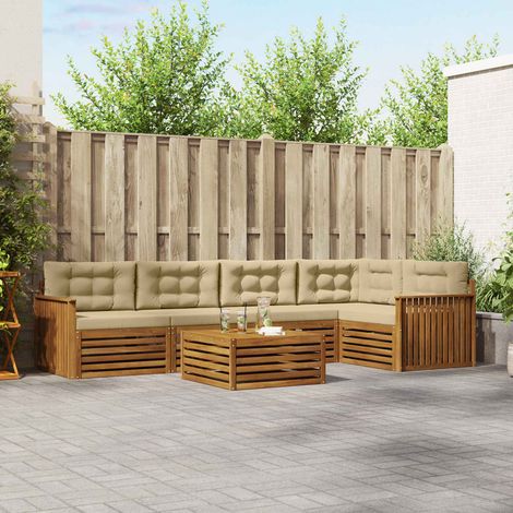Outdoor-Sofagarnitur mit Kissen 6 pcs Natur und Beige