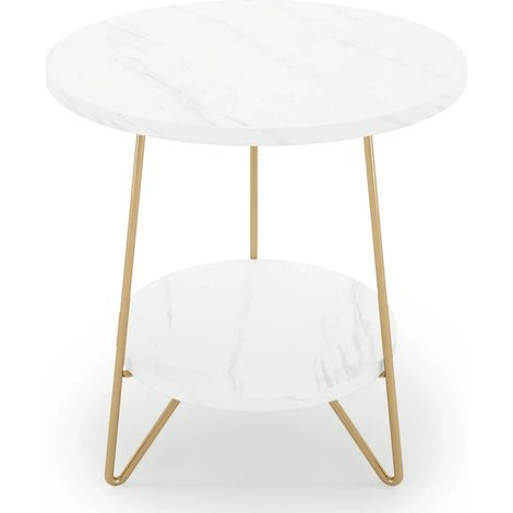 Table d'appoint ronde effet marbre blanc et métal doré, format compact 47 x 47 x 55 cm, idéale pour salon, bureau ou chambre  CHICFURN (1/5)