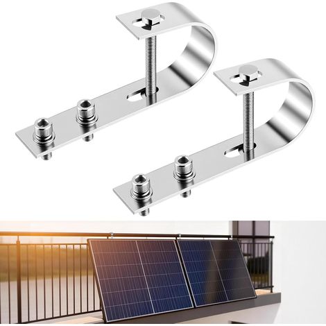 2 PCS Crochet En Acier Inoxydable Pour Panneaux Solaires, Montage Facile Sans Perçage, Support Solaire Universel Pour Balustrades De Balcon, Toit, Garage, Camping-car Et Bateau