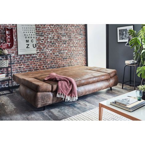 Larson - canapé droit 3 places convertible - avec coffre de rangement - style industriel - marron — vue 2