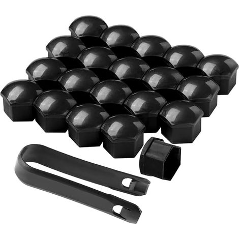 20 Pièces 21 mm Voiture Roue Cache-Écrous, Bouchon à Vis de Moyeu de Voiture Universel, Cache-Écrou de Pneu Hexagonal avec Outil de Retrait (Noir) (1/5)