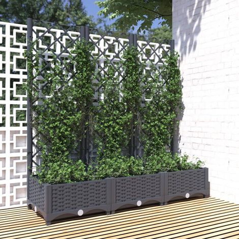 Jardinière avec treillis Gris foncé 120x40x121,5 cm PP (1/5)