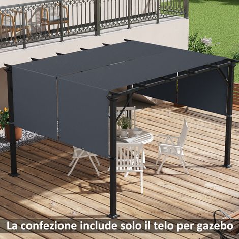 Couverture kiosque pergola en polyester poches sangles charbon - Dimensions: 3x3 m 488x122 cm - Couleur: Gris